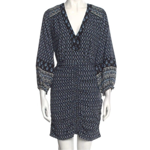 VERONICA BEARD Silk Patterned V-Neck Dress in Navy Size 2 — Quiet Luxury!!! - Picture 1 of 8